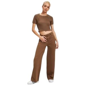 Good American Good Relaxed Skate Pants High Rise Wide Leg Brown Trouser 2/26